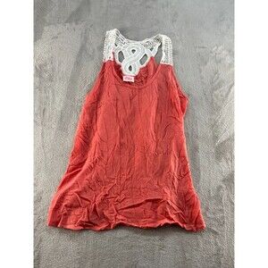 Pulse Tank Top Womens Small Orange/Pink Round Neck Casual Crochet